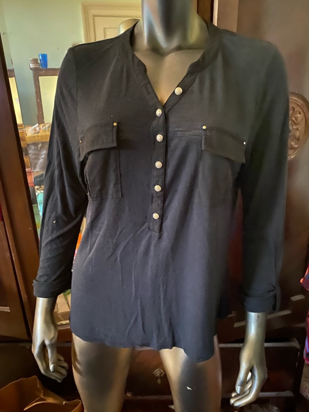 White House black market Long-Sleeve Henley Top with Front Pockets